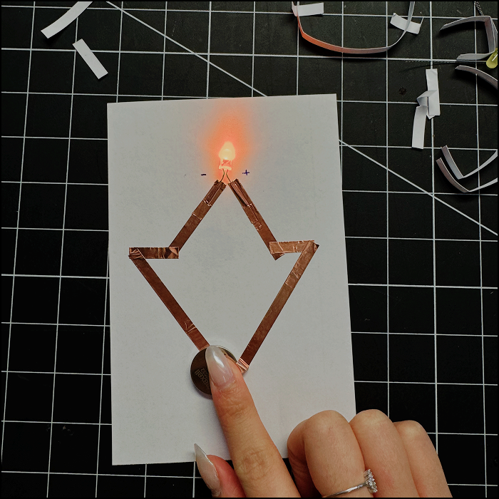 Image of experimentation, modified simple circuit to create a torch light shape