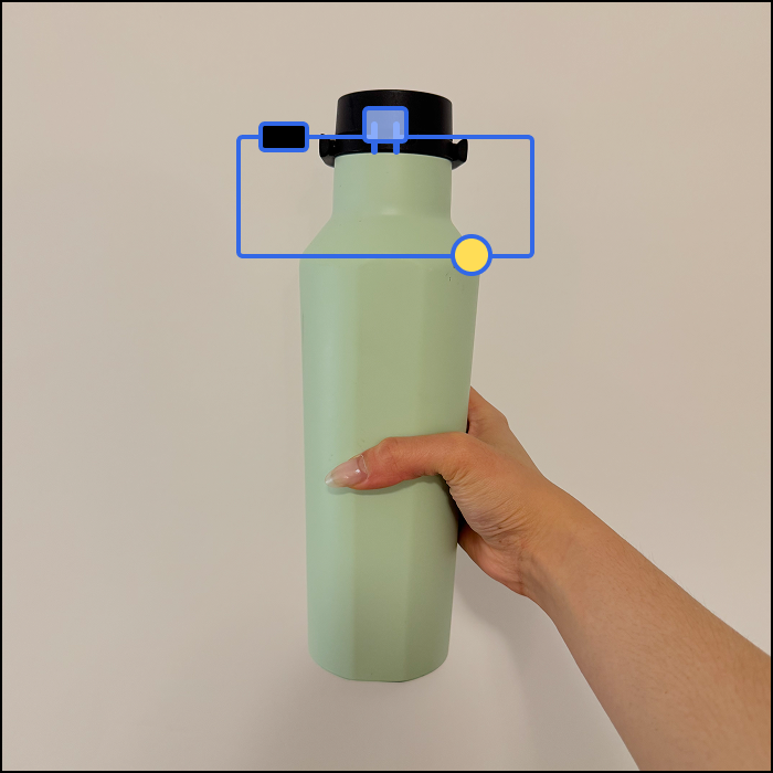 This is an example of an object based interaction, based on the bottle case opening mechanism, the switch is closed when the box is closed.
