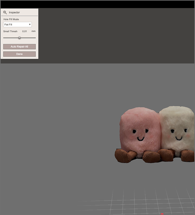Image of 3D scan of marshmallow plush imported into meshmixer.